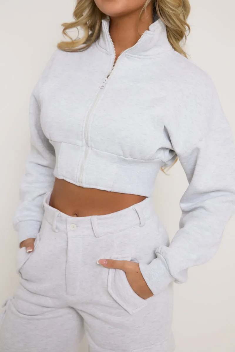 Grey Marl Cropped Cargo Lounge Co-ord Set - Lizzie sold by Rebellious Fashion product image thumbnail 4