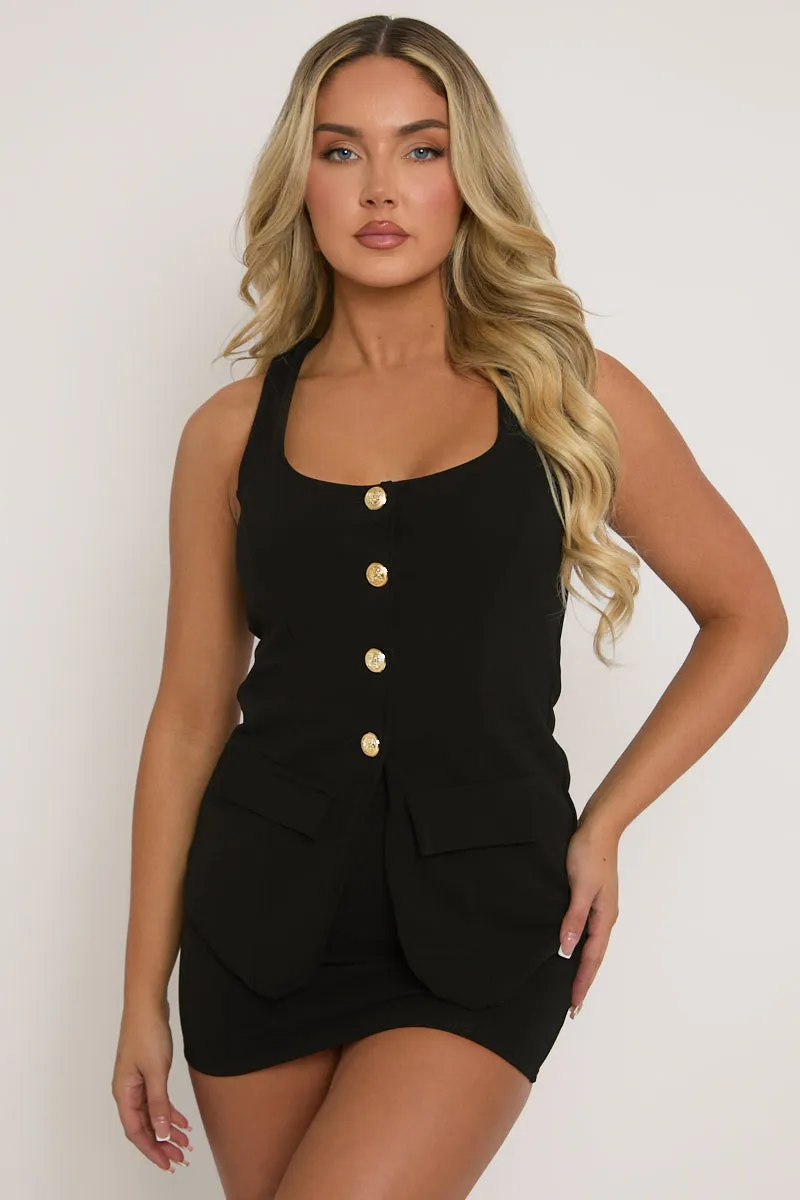 Black Tailored Waistcoat and Skirt Co-ord Set - Louella sold by Rebellious Fashion product image thumbnail 3
