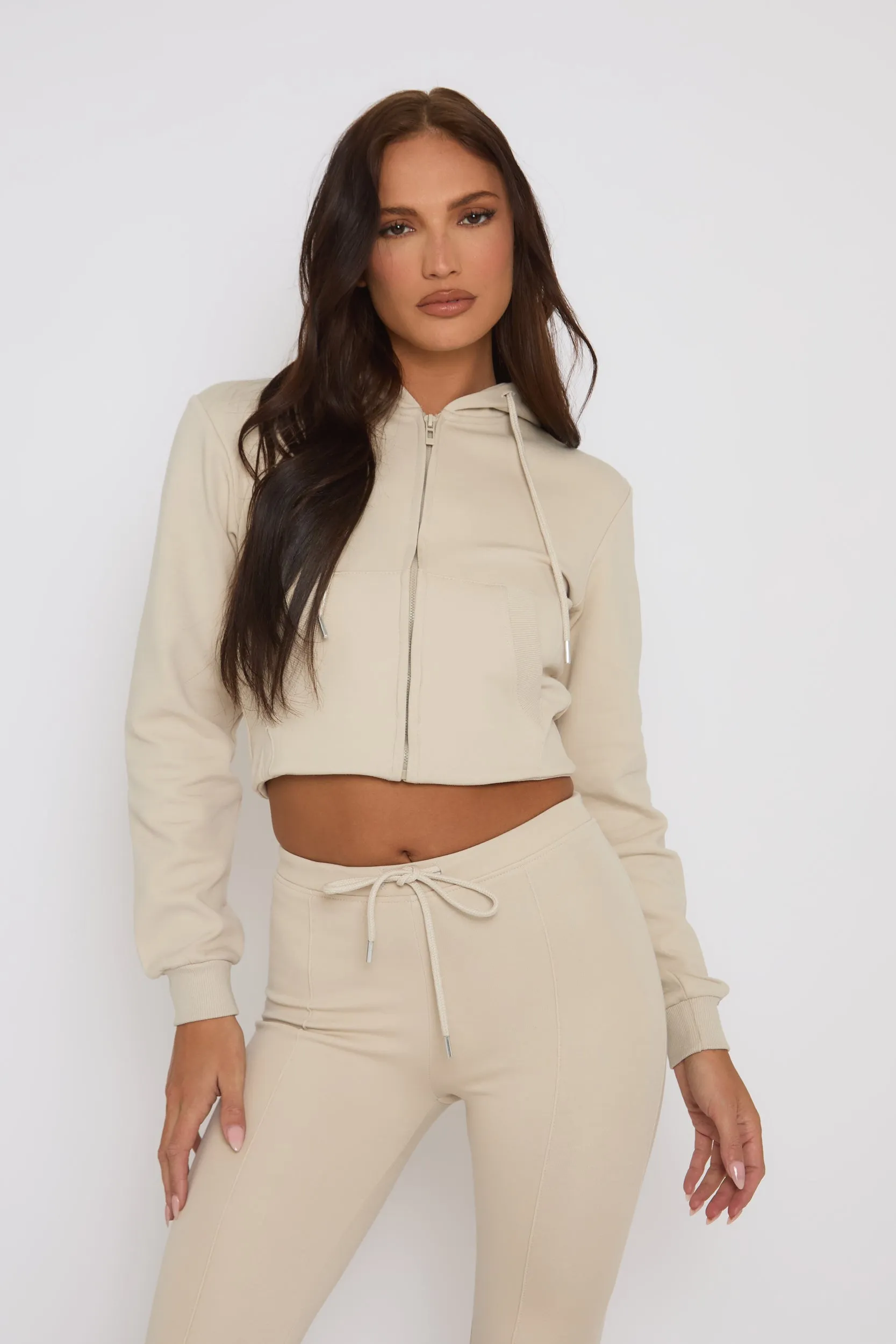 Stone Skinny Flare and Zip Through Hoody Lounge Set - Goldie sold by Rebellious Fashion product image thumbnail 2