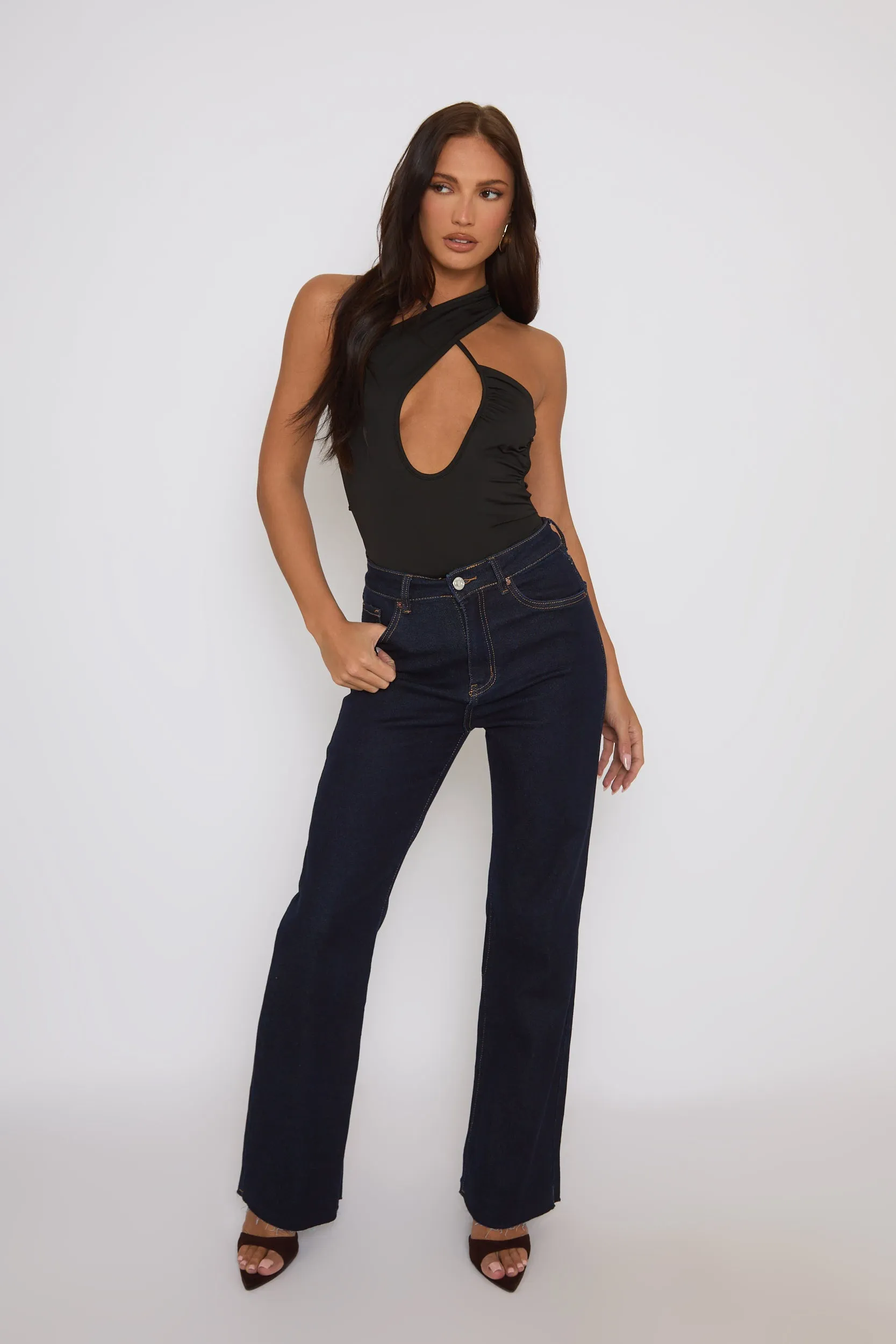 Black Asymmetric Detail Bodysuit - Gwyneth sold by Rebellious Fashion product image thumbnail 3