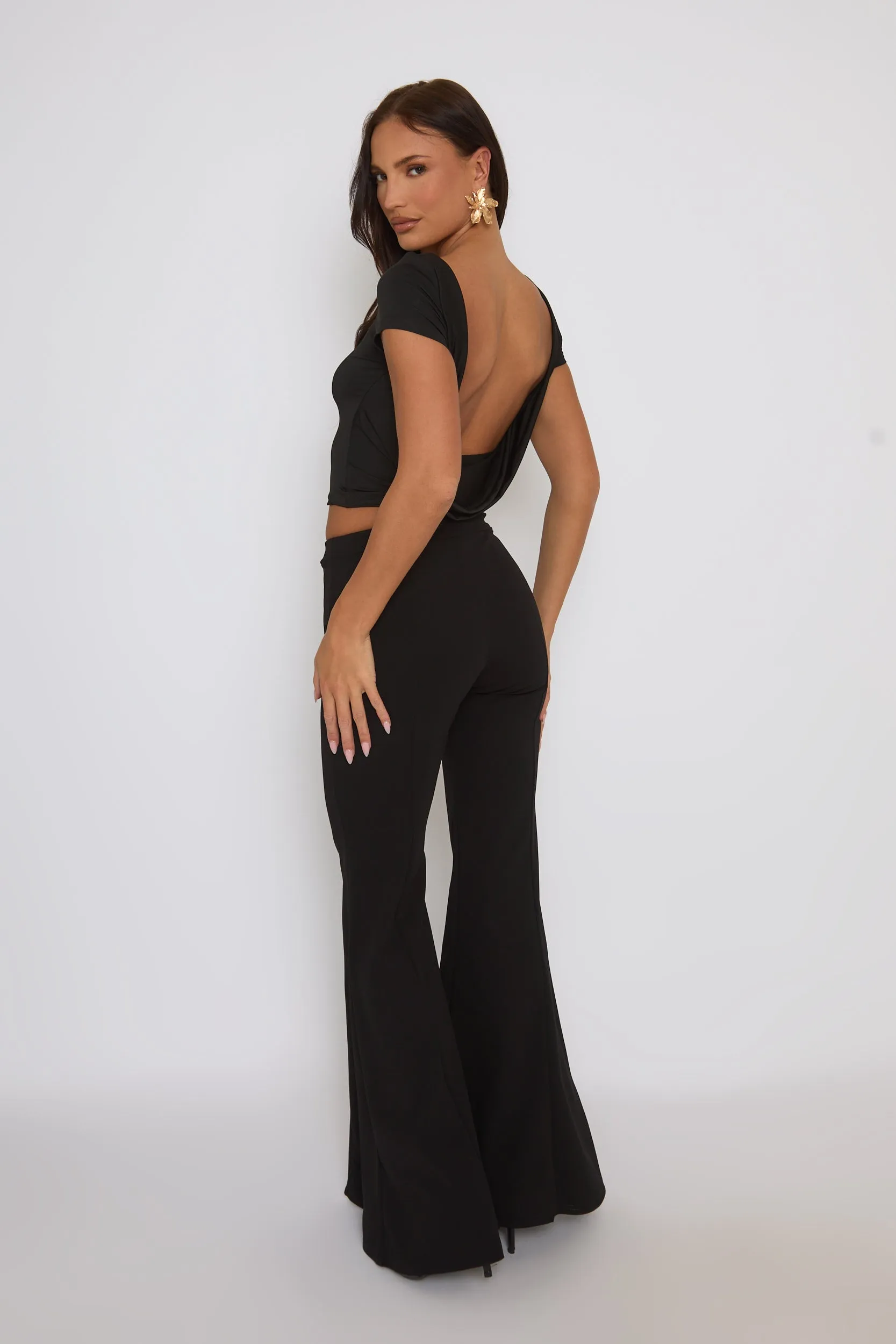 Black Seam Detail Flare Trousers - Hester sold by Rebellious Fashion product image thumbnail 5