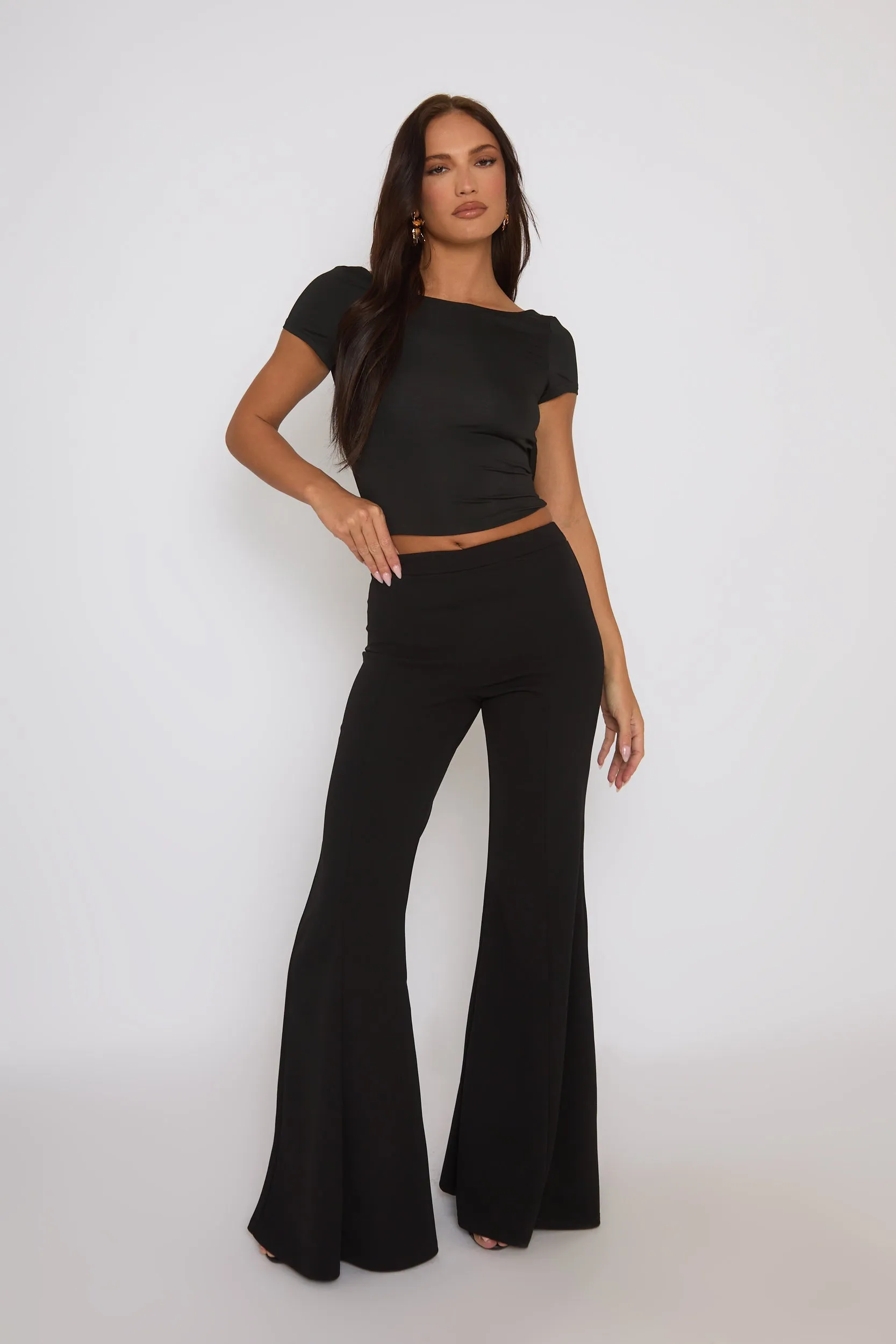 Black Seam Detail Flare Trousers - Hester sold by Rebellious Fashion product image thumbnail 2