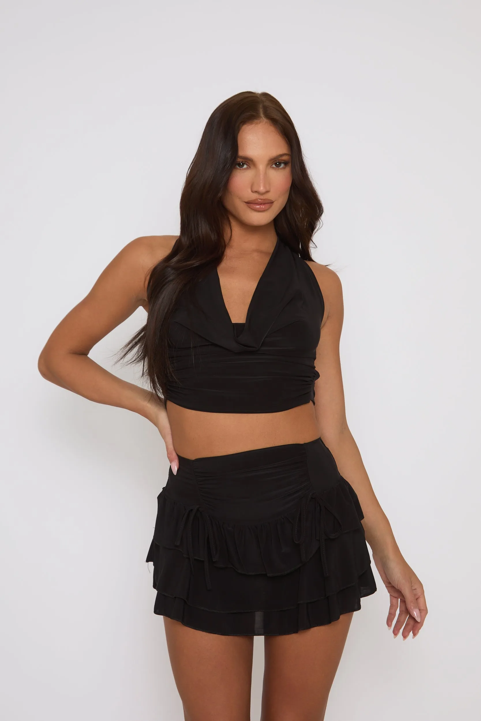 Black Ruffle Mini Skirt Co-ord Set - Michele sold by Rebellious Fashion