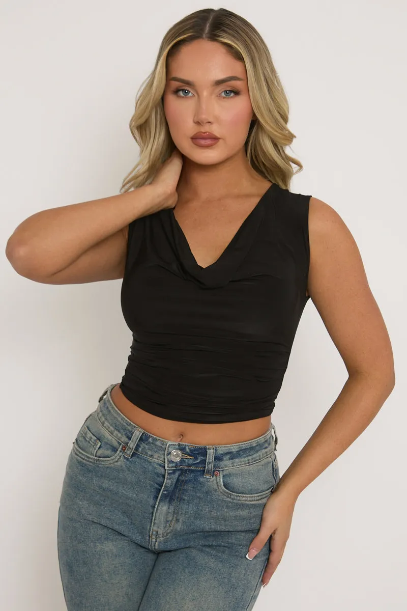 Black Drape Front Cowl Top - Jaime sold by Rebellious Fashion