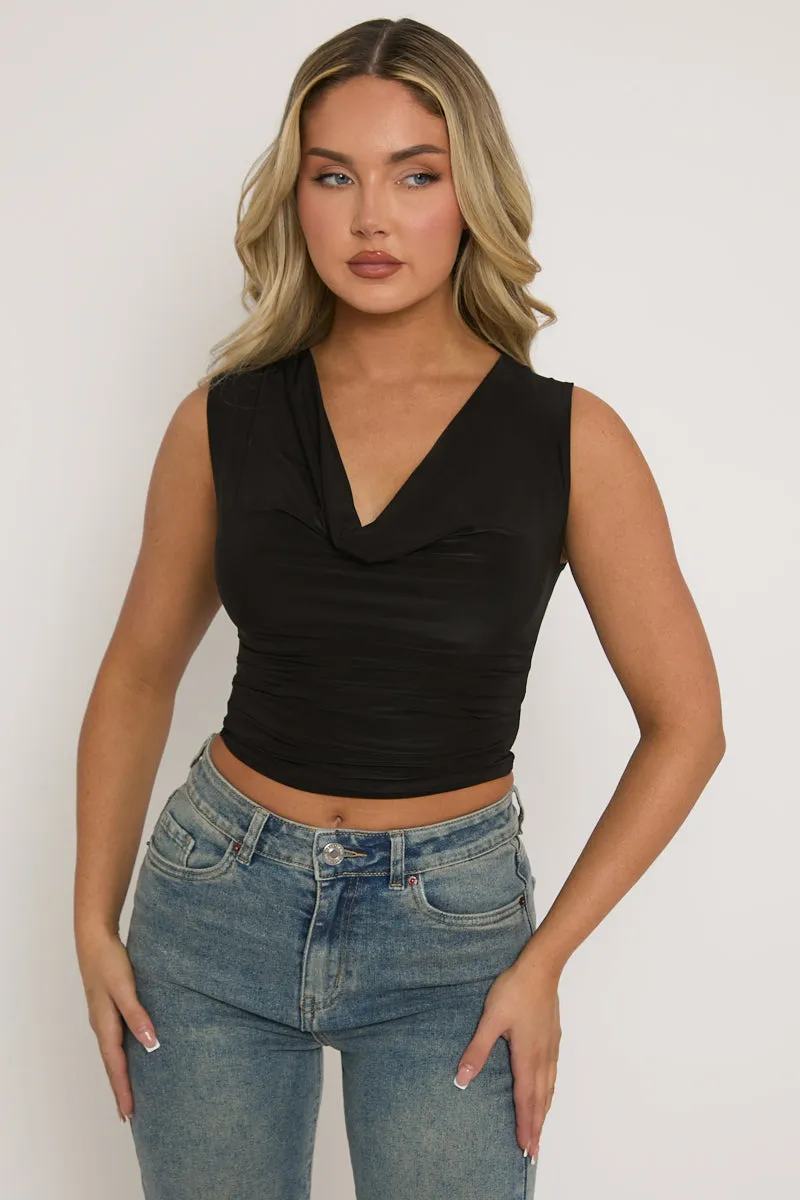 Black Drape Front Cowl Top - Jaime sold by Rebellious Fashion product image thumbnail 4