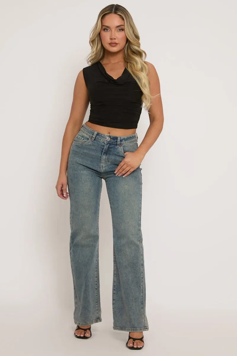 Black Drape Front Cowl Top - Jaime sold by Rebellious Fashion product image thumbnail 2
