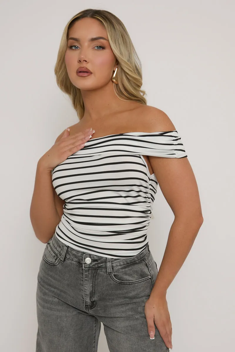Black Stripe Bardot Top - Paris sold by Rebellious Fashion