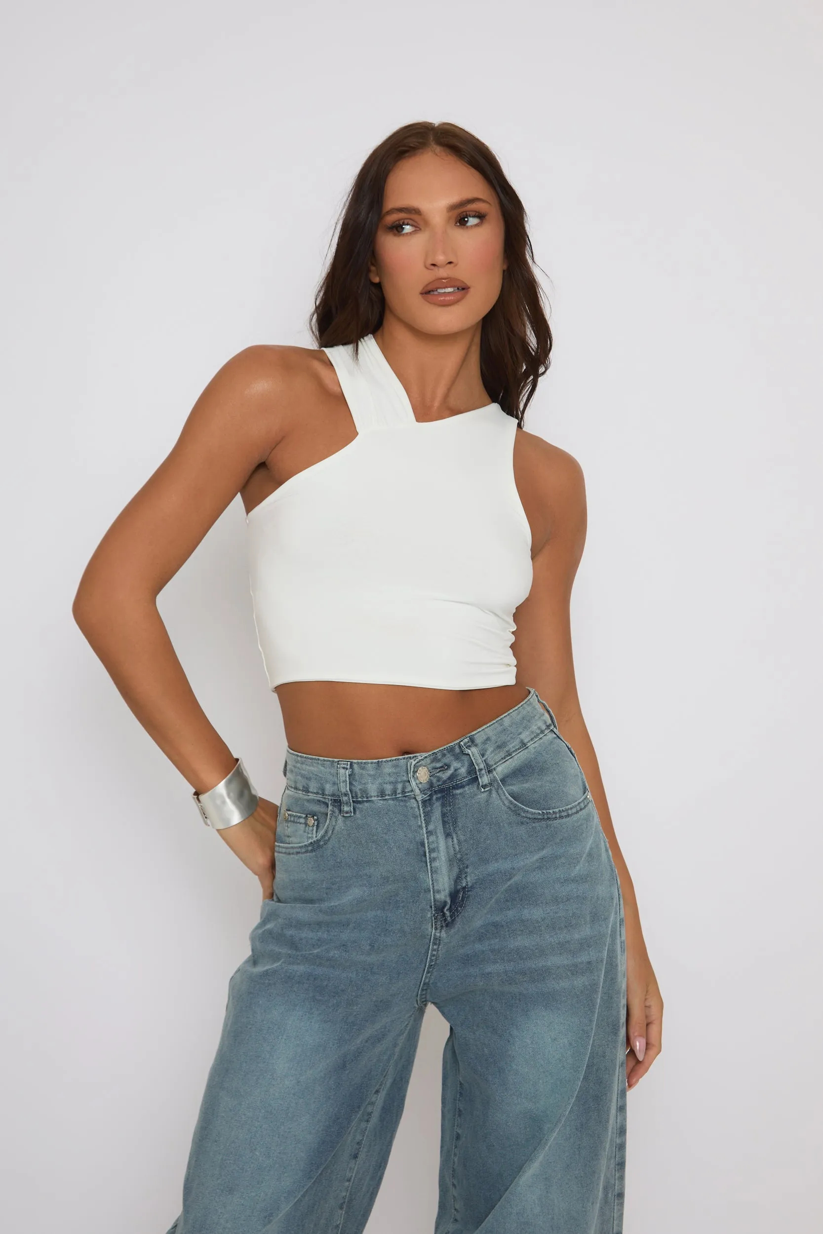 White Asymmetric Crop Top - Sidney sold by Rebellious Fashion product image thumbnail 3