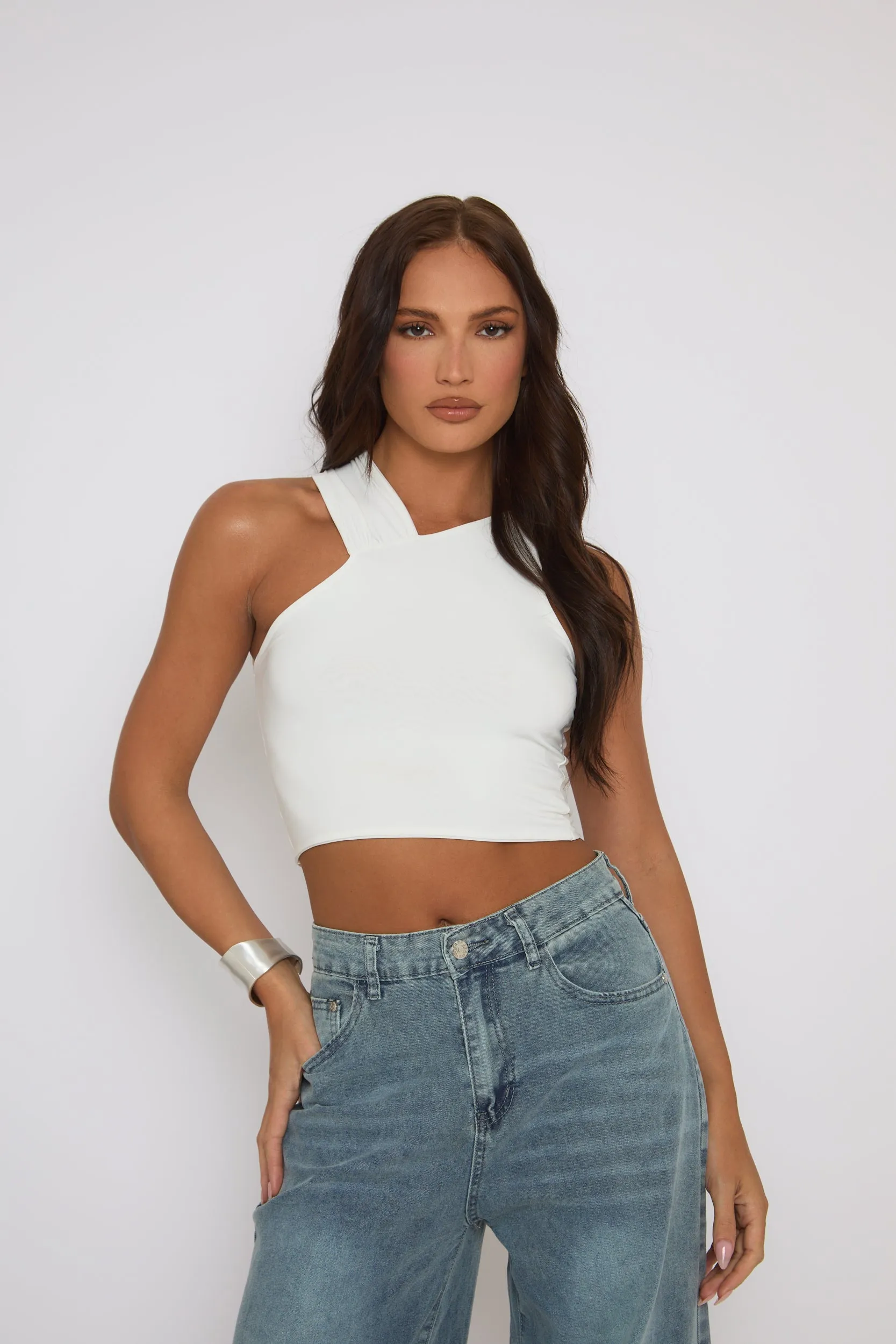 White Asymmetric Crop Top - Sidney sold by Rebellious Fashion