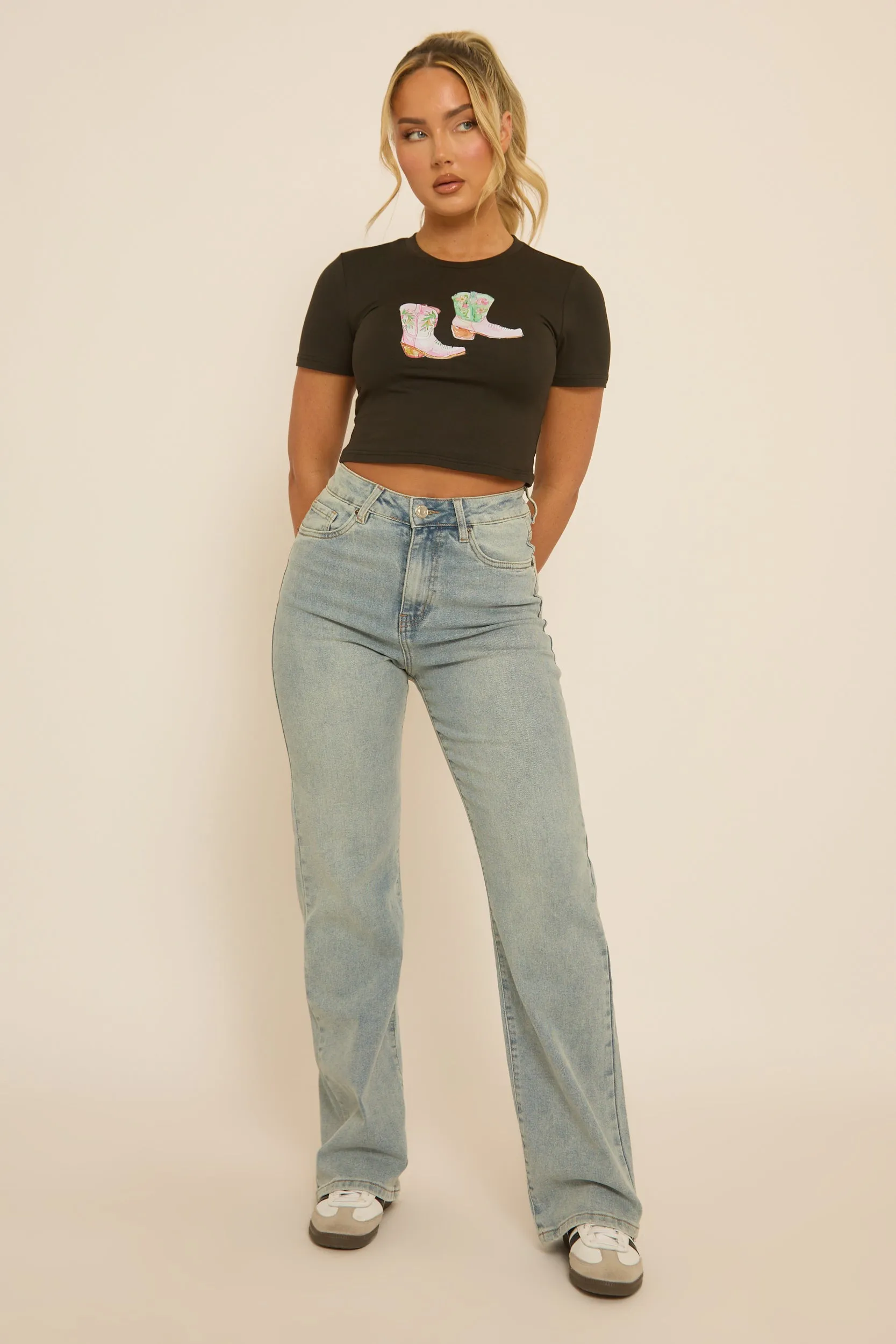 Black Cowgirl Boots Crop Tshirt - Precious sold by Rebellious Fashion product image thumbnail 2