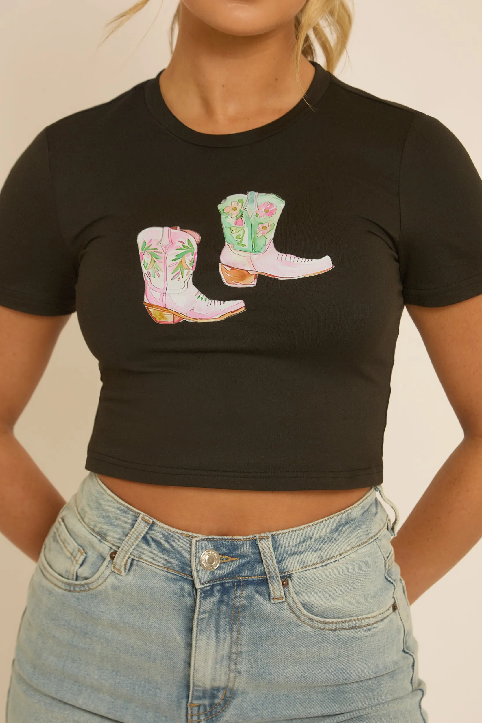 Black Cowgirl Boots Crop Tshirt - Precious sold by Rebellious Fashion product image thumbnail 4