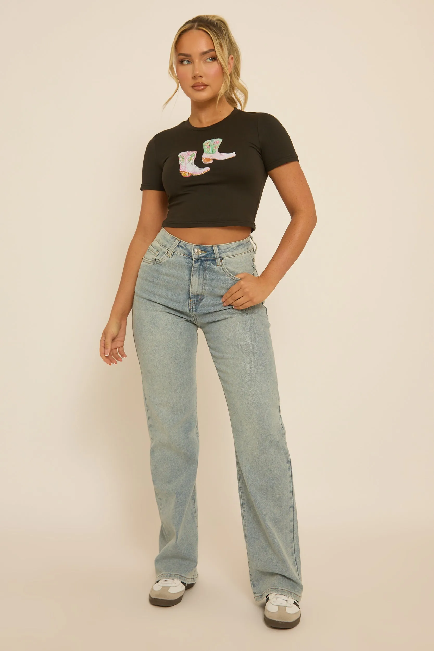 Black Cowgirl Boots Crop Tshirt - Precious sold by Rebellious Fashion product image thumbnail 5