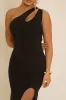Black One Shoulder Cut Out Midi Dress - Edris sold by Rebellious Fashion