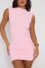 Pink High Neck Shoulder Pad Ruched Mini Dress - Selma sold by Rebellious Fashion