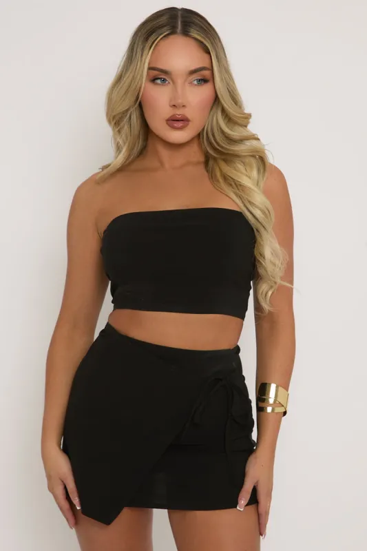 Black Bandeau & Wrap Mini Skirt Co-ord Set - Sheena made by Rebellious Fashion