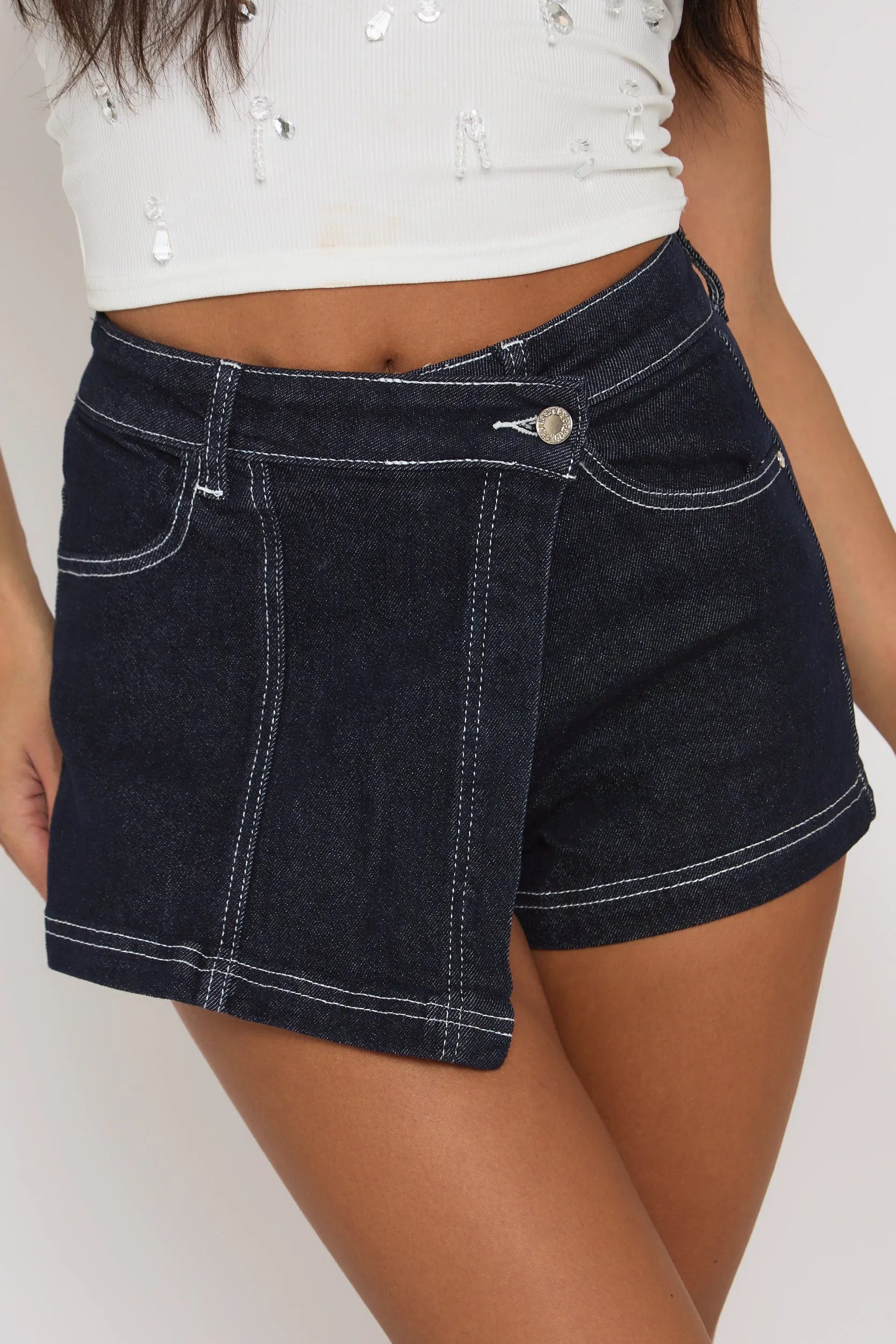 Indigo Denim Contrast Stitch Skort - Cheryl sold by Rebellious Fashion product image thumbnail 4