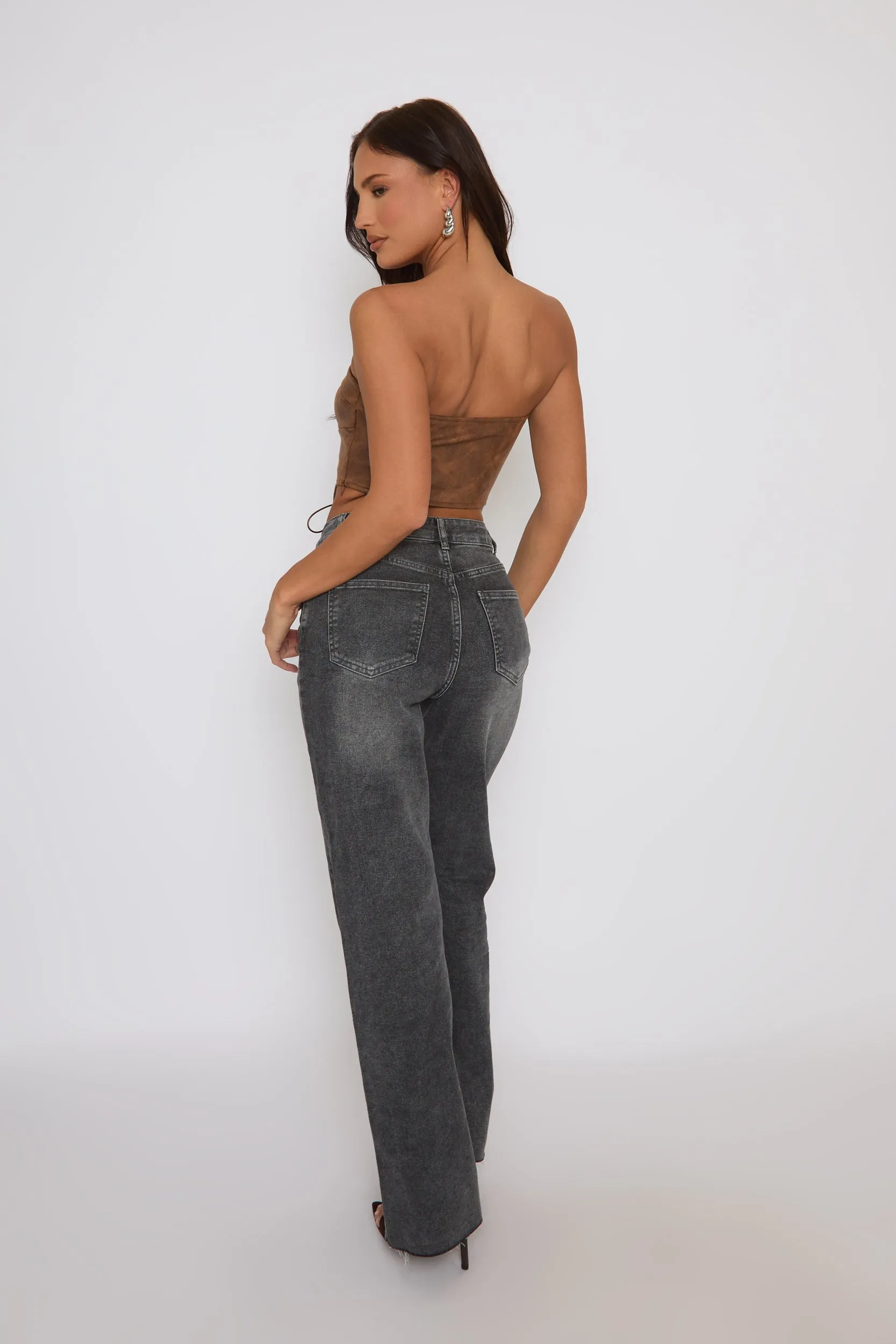 Tan Faux Leather Lace Front Bandeau Top - Sarina sold by Rebellious Fashion product image thumbnail 5