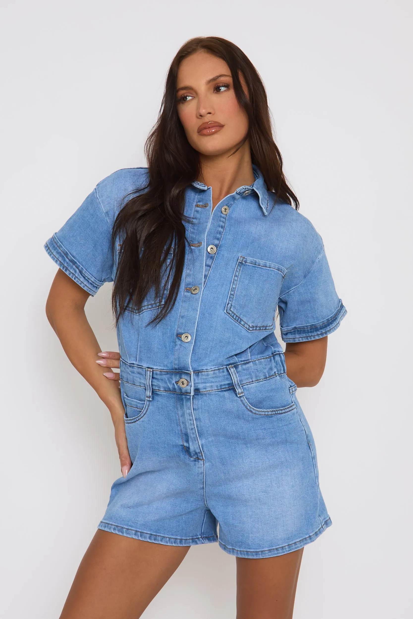 Light Blue Denim Playsuit - Betsy sold by Rebellious Fashion product image thumbnail 2