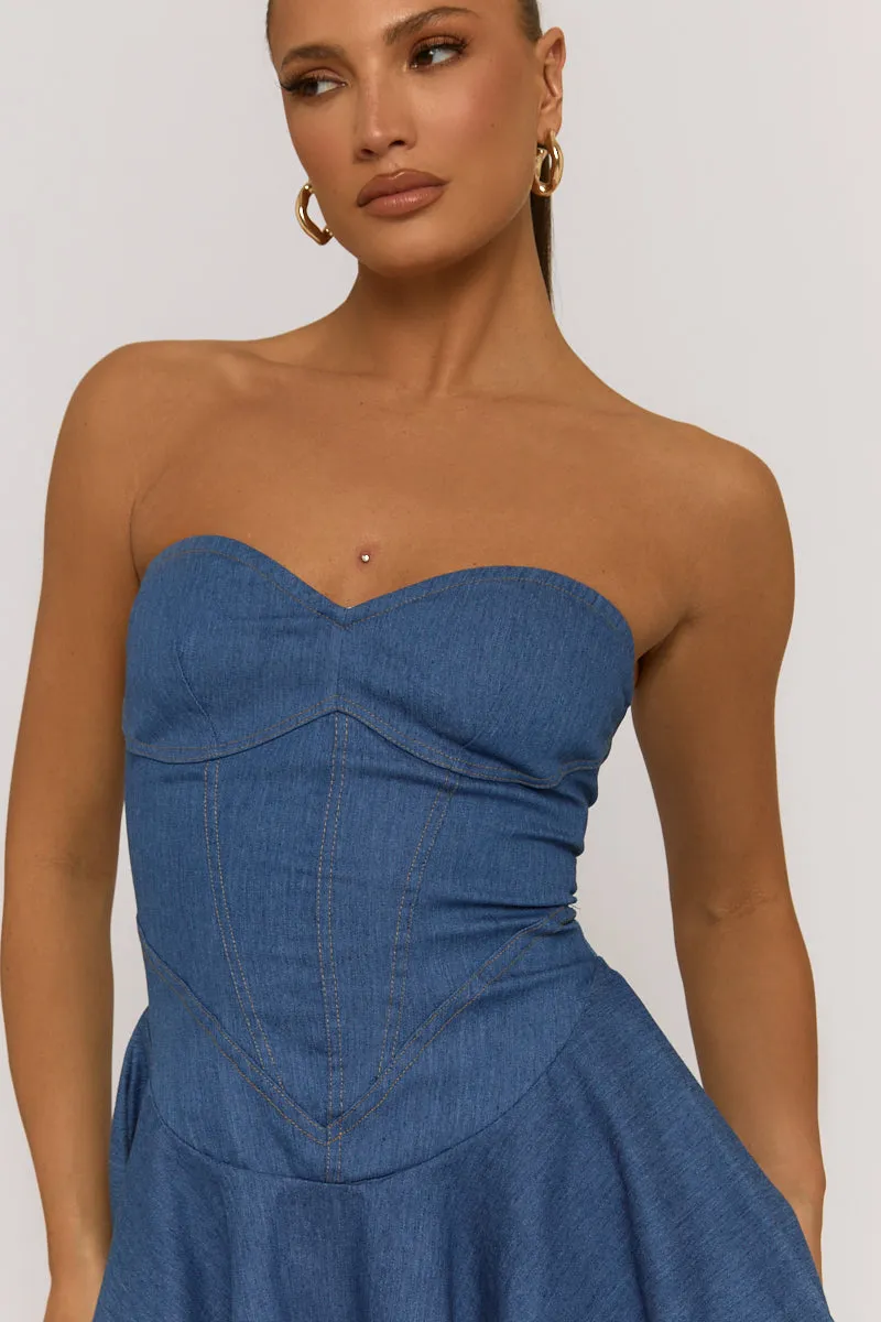 Blue Denim Corset Seam Detail Mini Dress - Sapphire sold by Rebellious Fashion product image thumbnail 3