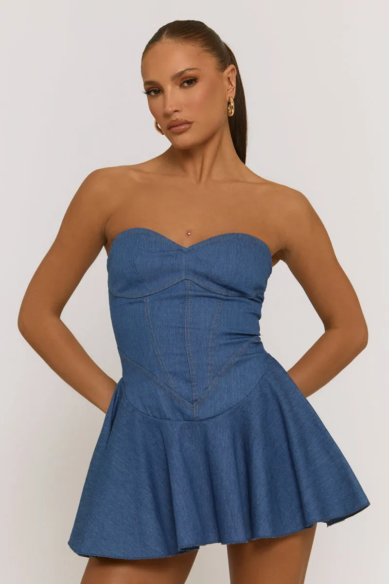Blue Denim Corset Seam Detail Mini Dress - Sapphire sold by Rebellious Fashion product image thumbnail 2