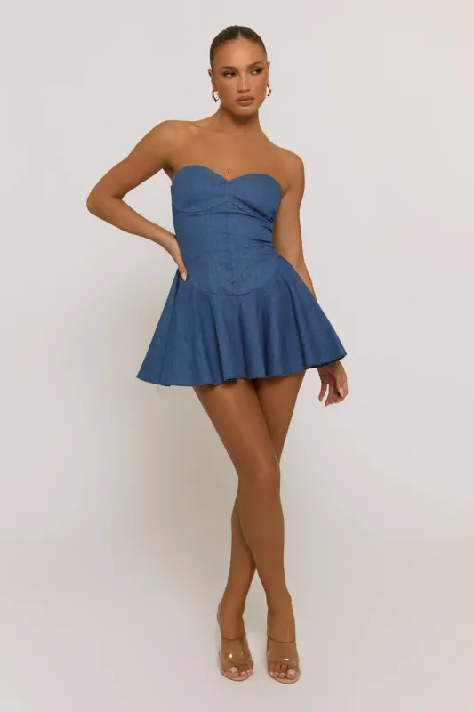 Blue Denim Corset Seam Detail Mini Dress - Sapphire sold by Rebellious Fashion