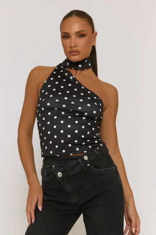 Black Polka Dot Scarf Top - Melani sold by Rebellious Fashion