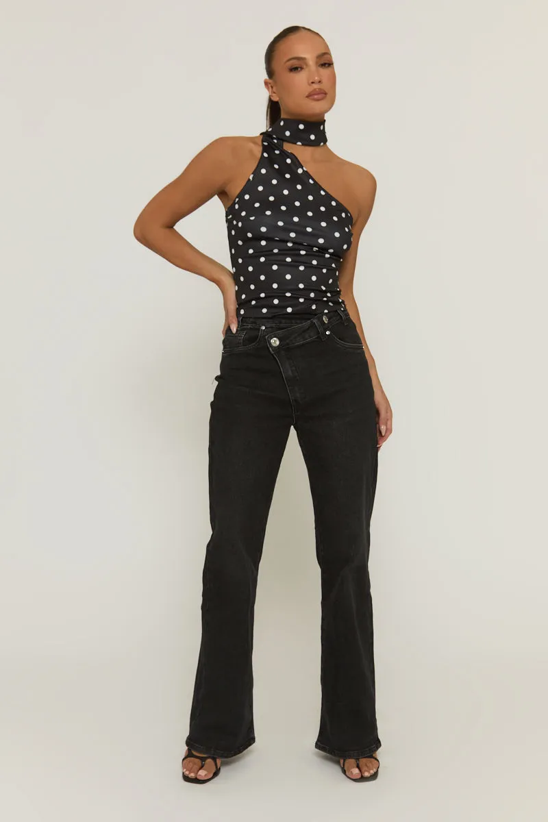Black Polka Dot Scarf Top - Melani sold by Rebellious Fashion product image thumbnail 2