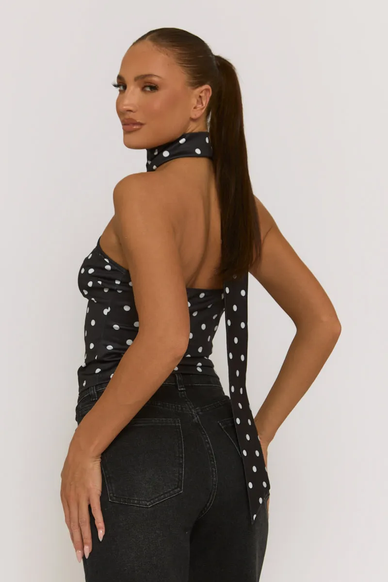 Black Polka Dot Scarf Top - Melani sold by Rebellious Fashion product image thumbnail 4