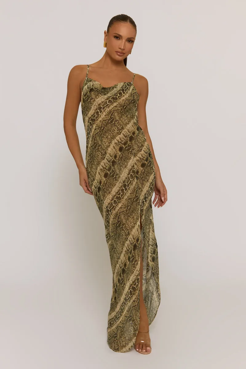 Snake Semi Sheer Cowl Maxi Dress - Romilda sold by Rebellious Fashion