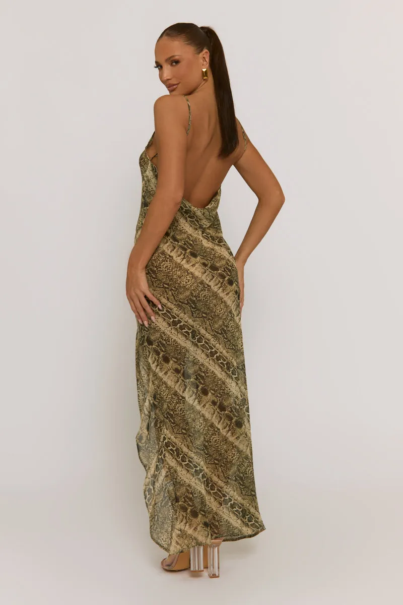 Snake Semi Sheer Cowl Maxi Dress - Romilda sold by Rebellious Fashion product image thumbnail 4
