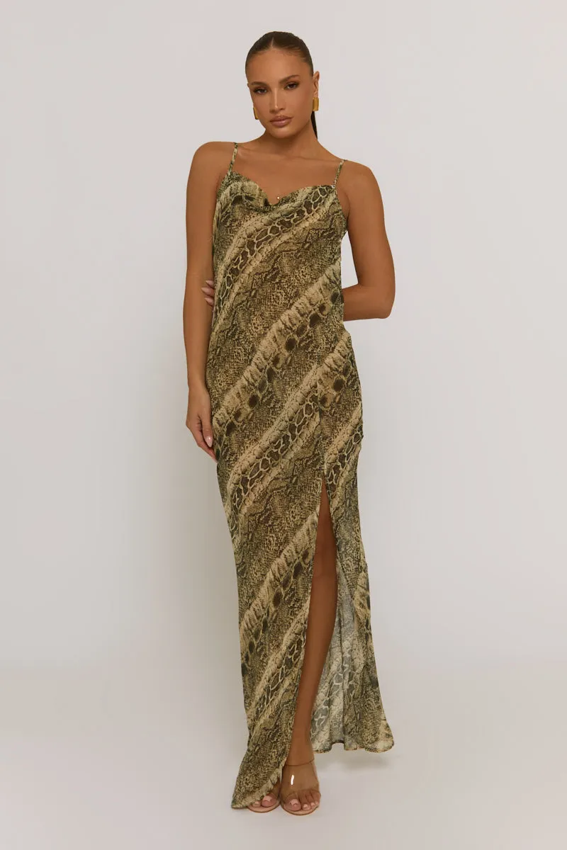 Snake Semi Sheer Cowl Maxi Dress - Romilda sold by Rebellious Fashion product image thumbnail 2