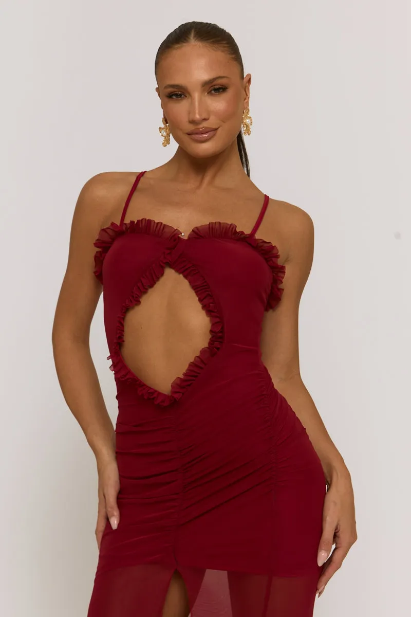 Wine Mesh Cut Out Strappy Maxi Dress - Rhiannon sold by Rebellious Fashion product image thumbnail 2