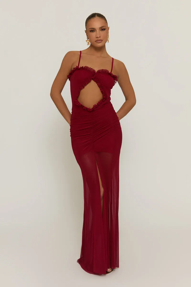Wine Mesh Cut Out Strappy Maxi Dress - Rhiannon sold by Rebellious Fashion