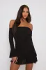 Black Bardot Ruffle Frill Hem Mini Dress - Lotty sold by Rebellious Fashion