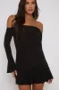Black Bardot Ruffle Frill Hem Mini Dress - Lotty sold by Rebellious Fashion