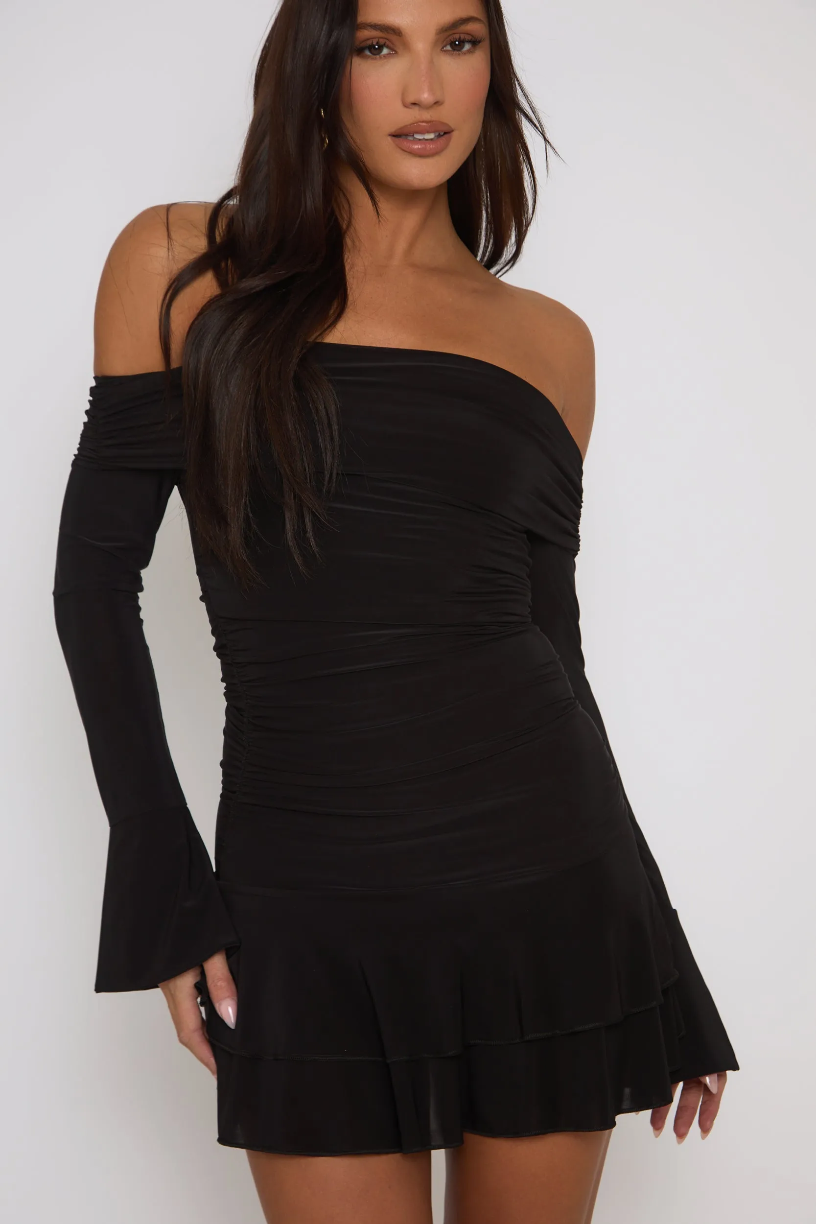 Black Bardot Ruffle Frill Hem Mini Dress - Lotty sold by Rebellious Fashion product image thumbnail 4