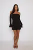 Black Bardot Ruffle Frill Hem Mini Dress - Lotty sold by Rebellious Fashion