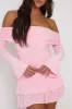 Pink Bardot Ruffle Frill Hem Mini Dress - Lotty sold by Rebellious Fashion