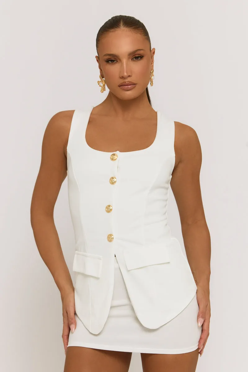 White Tailored Waistcoat and Skirt Co-ord Set - Louella sold by Rebellious Fashion