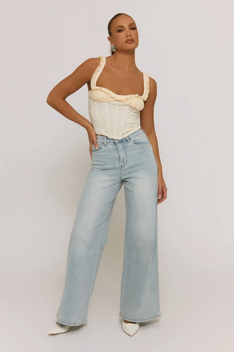 Vintage Blue Stretch Wide Leg Jeans - Derry sold by Rebellious Fashion