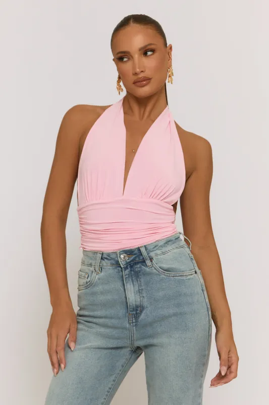 Pink Slinky Plunge Bodysuit - Akari sold by Rebellious Fashion