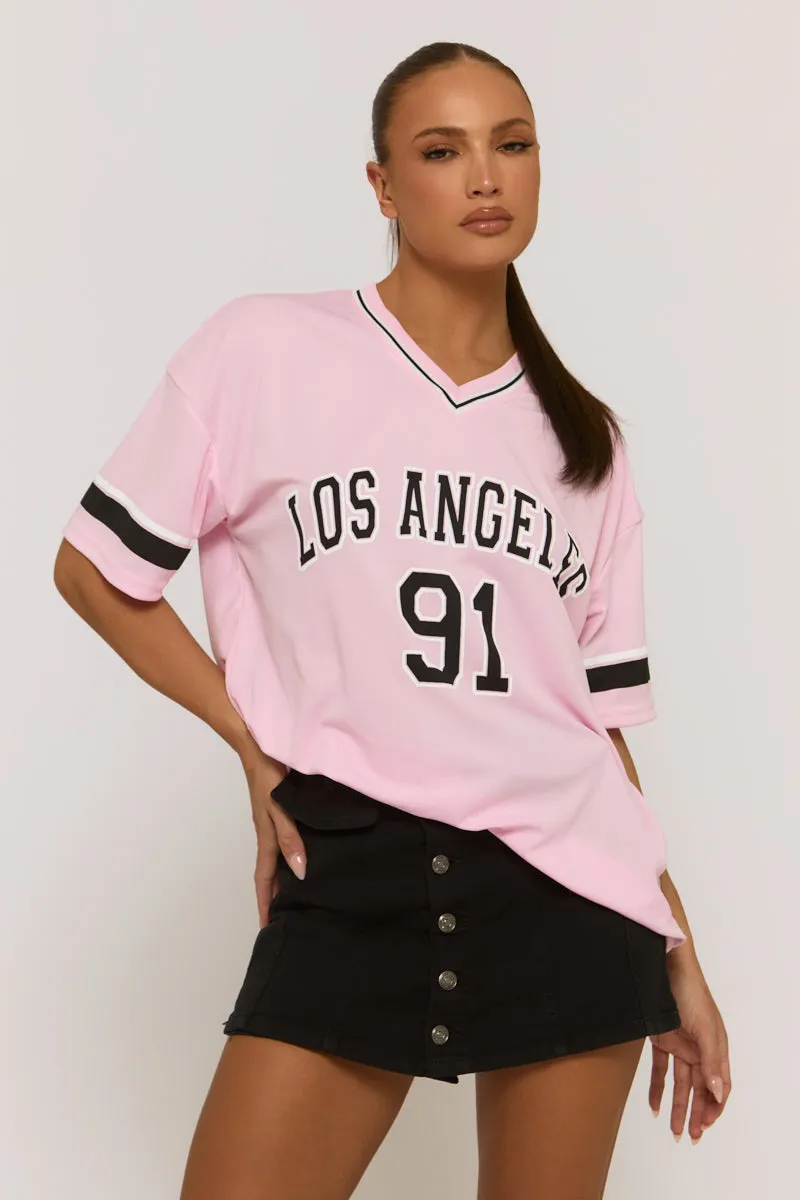 Pink Oversized Varsity Football T-shirt - Austin sold by Rebellious Fashion