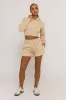 Beige Zip Through Hoodie and Short Lounge Set - Frances sold by Rebellious Fashion