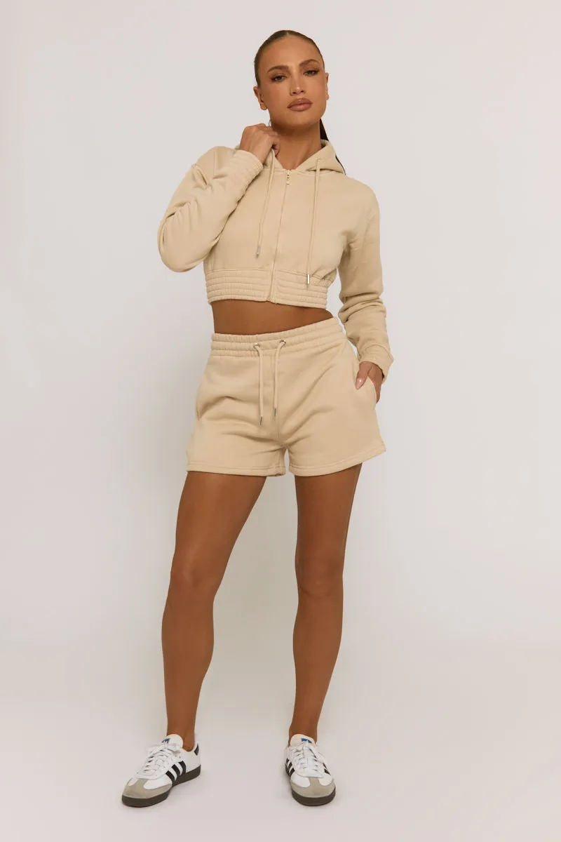 Beige Zip Through Hoodie and Short Lounge Set - Frances sold by Rebellious Fashion product image thumbnail 2