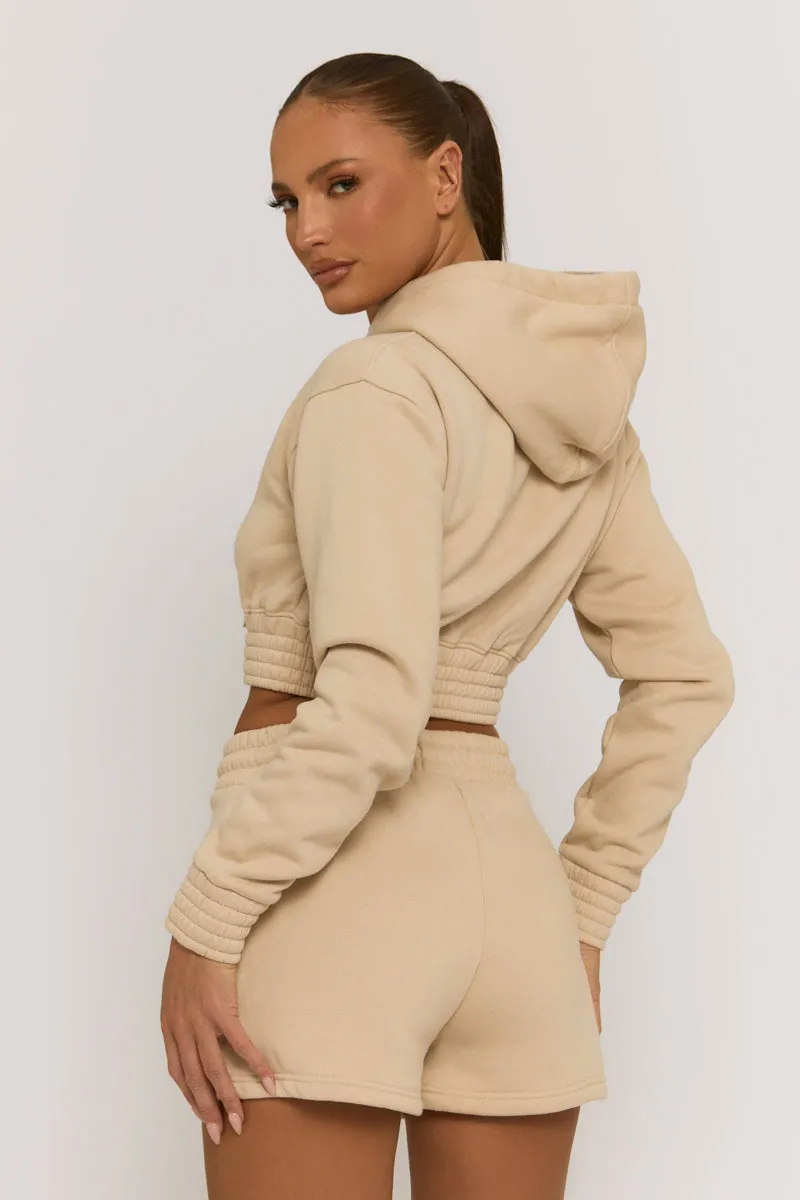 Beige Zip Through Hoodie and Short Lounge Set - Frances sold by Rebellious Fashion product image thumbnail 4