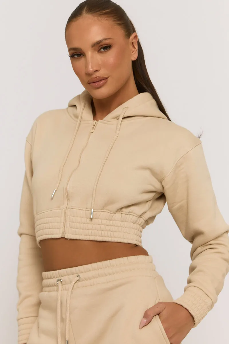 Beige Zip Through Hoodie and Short Lounge Set - Frances sold by Rebellious Fashion product image thumbnail 3