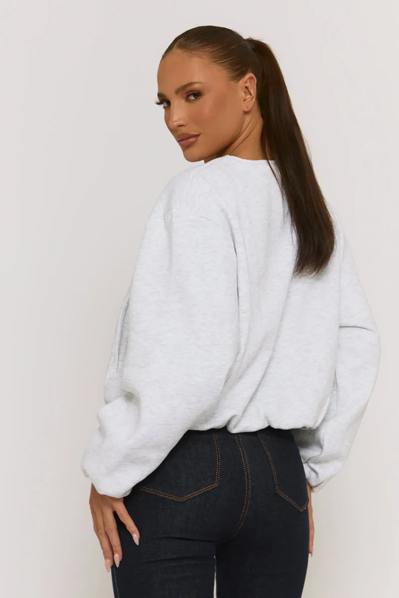 Grey Marl Collarless Lightweight Bomber Jacket - Averil sold by Rebellious Fashion product image thumbnail 5