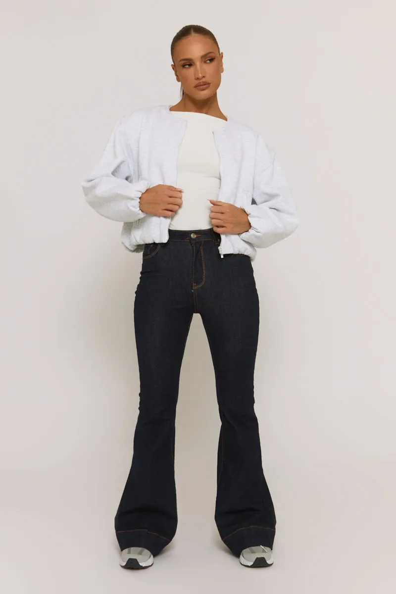 Grey Marl Collarless Lightweight Bomber Jacket - Averil sold by Rebellious Fashion product image thumbnail 2