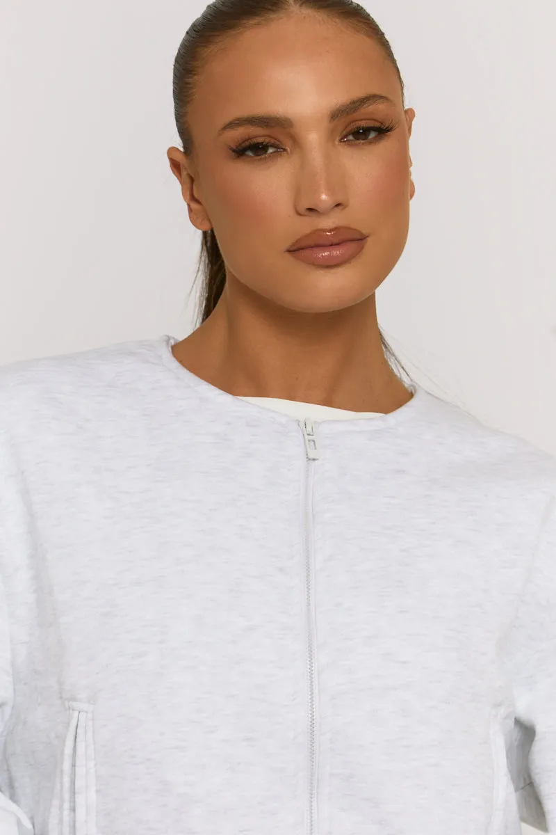 Grey Marl Collarless Lightweight Bomber Jacket - Averil sold by Rebellious Fashion product image thumbnail 4