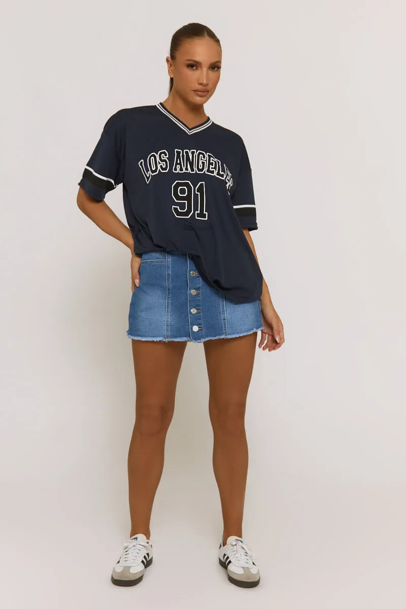 Blue Denim Stretch Skort - Danielle sold by Rebellious Fashion
